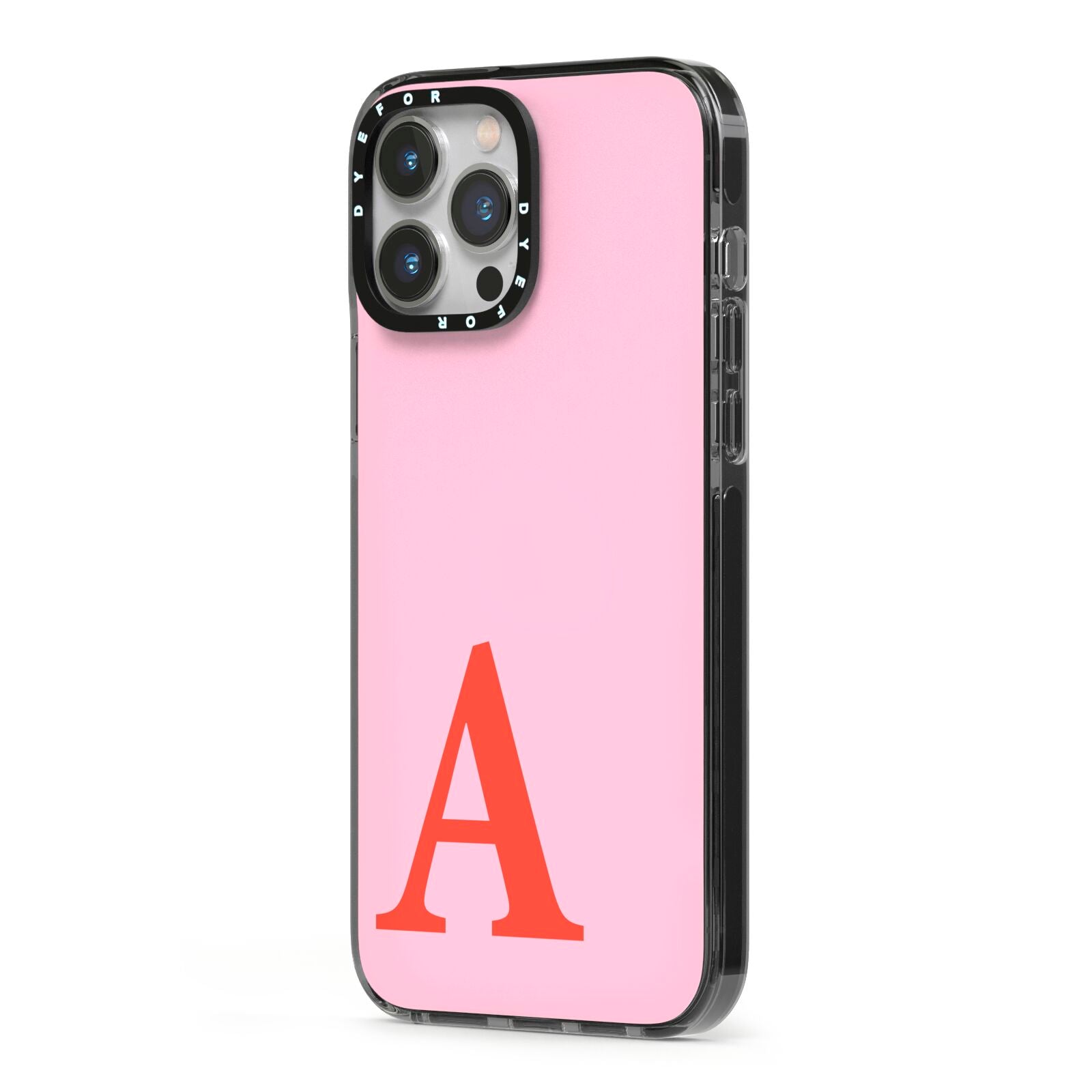 Personalised Pink and Red iPhone 13 Pro Max Black Impact Case Side Angle on Silver phone
