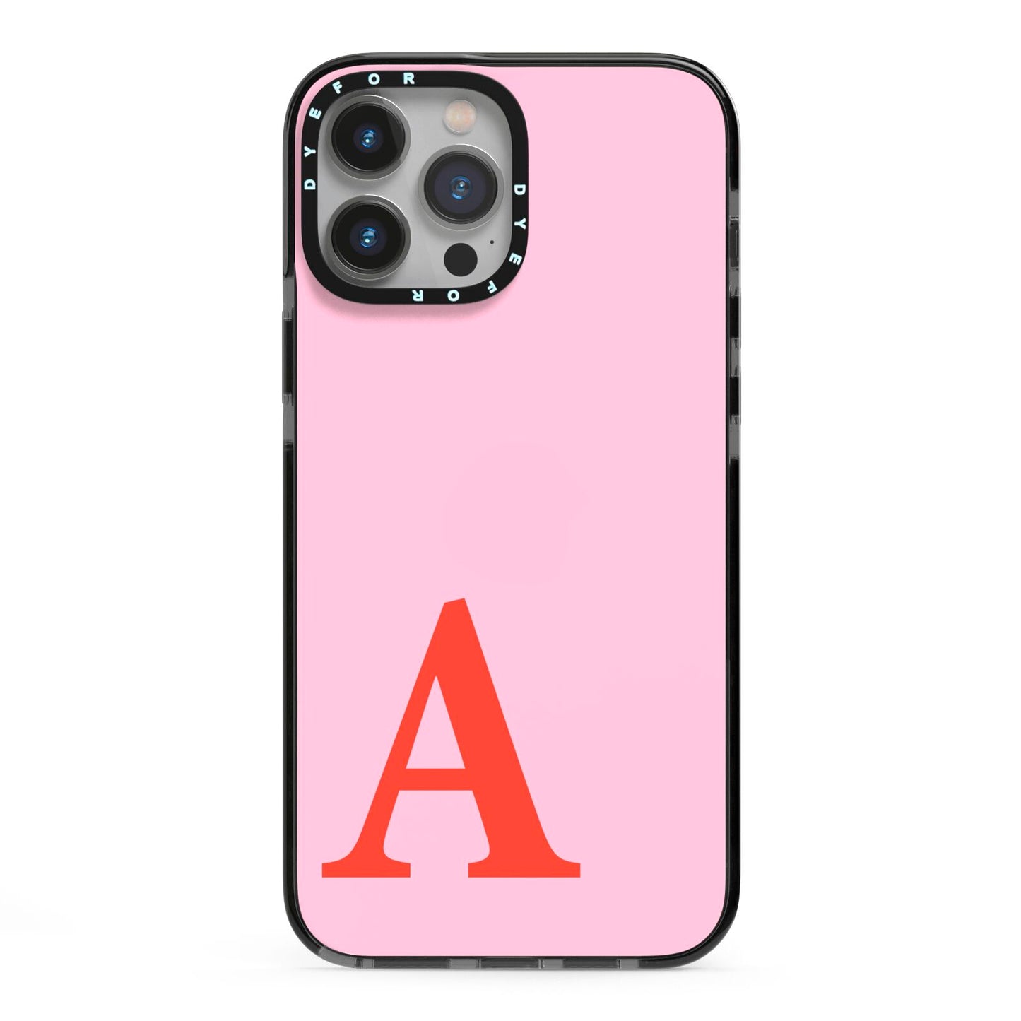 Personalised Pink and Red iPhone 13 Pro Max Black Impact Case on Silver phone