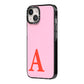 Personalised Pink and Red iPhone 14 Black Impact Case Side Angle on Silver phone