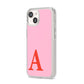 Personalised Pink and Red iPhone 14 Clear Tough Case Starlight Angled Image