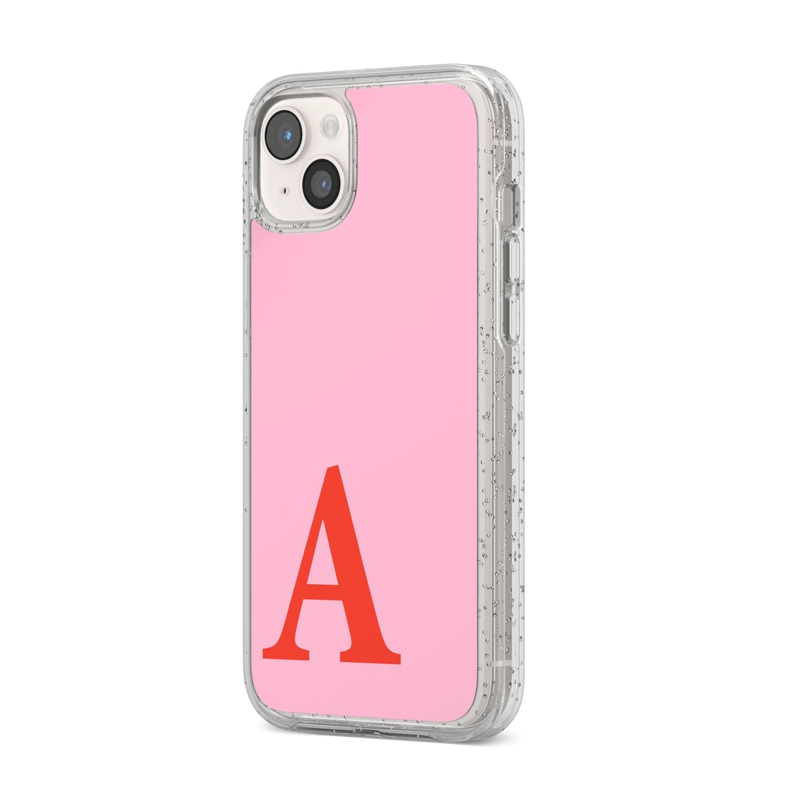 Personalised Pink and Red iPhone 14 Plus Glitter Tough Case Starlight Angled Image