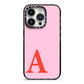 Personalised Pink and Red iPhone 14 Pro Black Impact Case on Silver phone