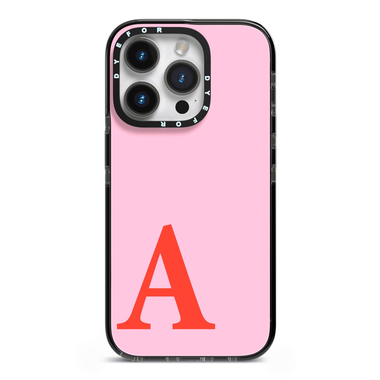 Personalised Pink and Red iPhone 14 Pro Black Impact Case on Silver phone