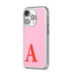 Personalised Pink and Red iPhone 14 Pro Clear Tough Case Silver Angled Image