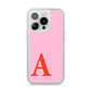 Personalised Pink and Red iPhone 14 Pro Clear Tough Case Silver