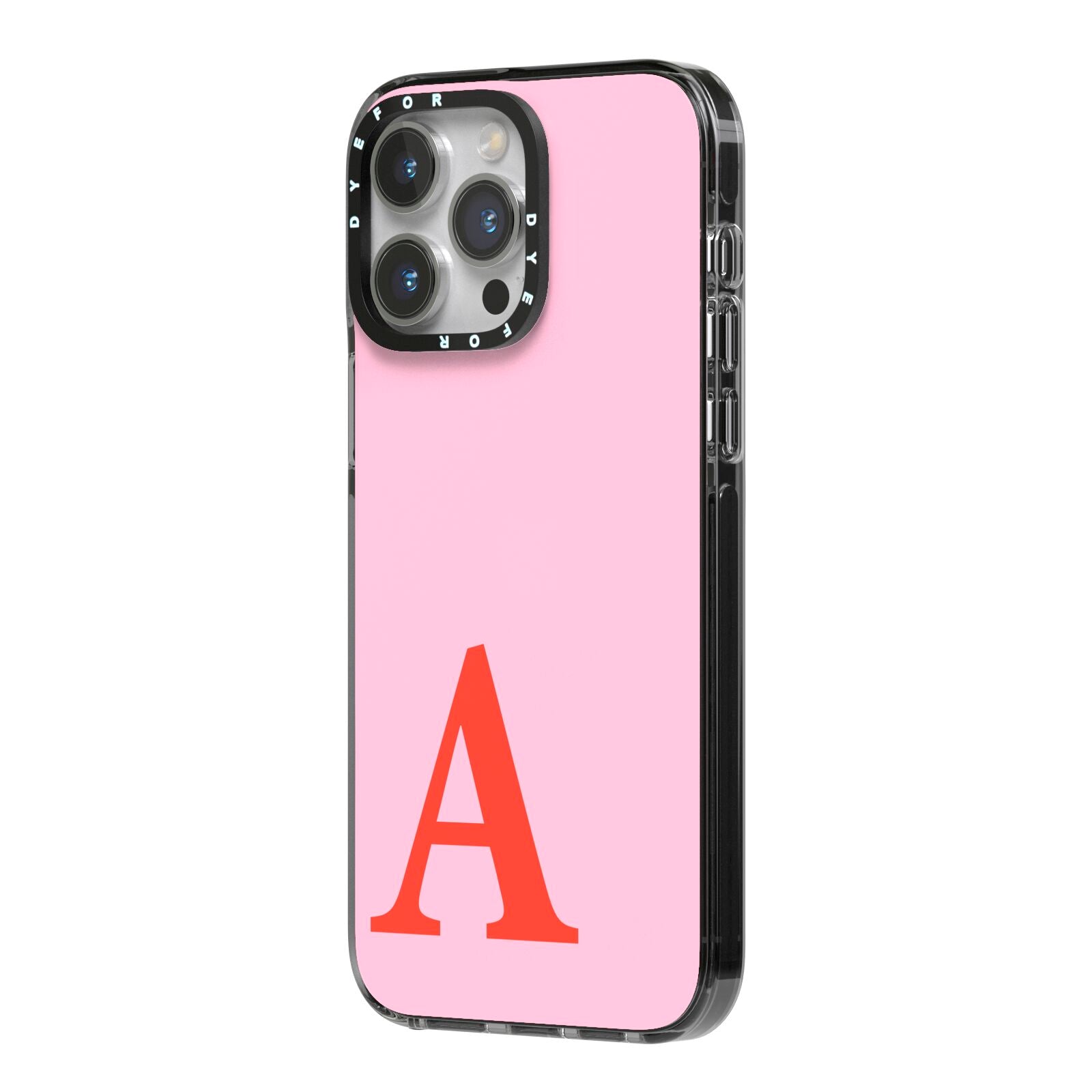 Personalised Pink and Red iPhone 14 Pro Max Black Impact Case Side Angle on Silver phone