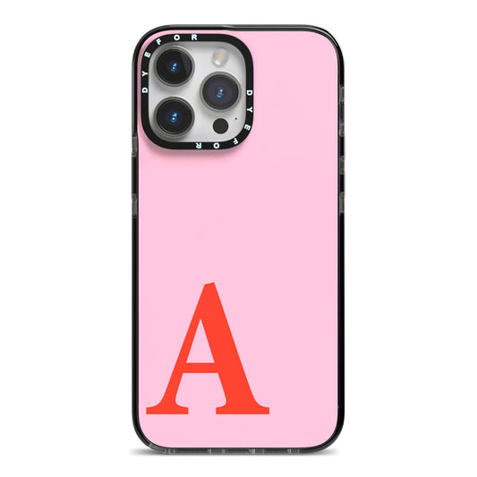 Personalised Pink and Red iPhone 14 Pro Max Black Impact Case on Silver phone