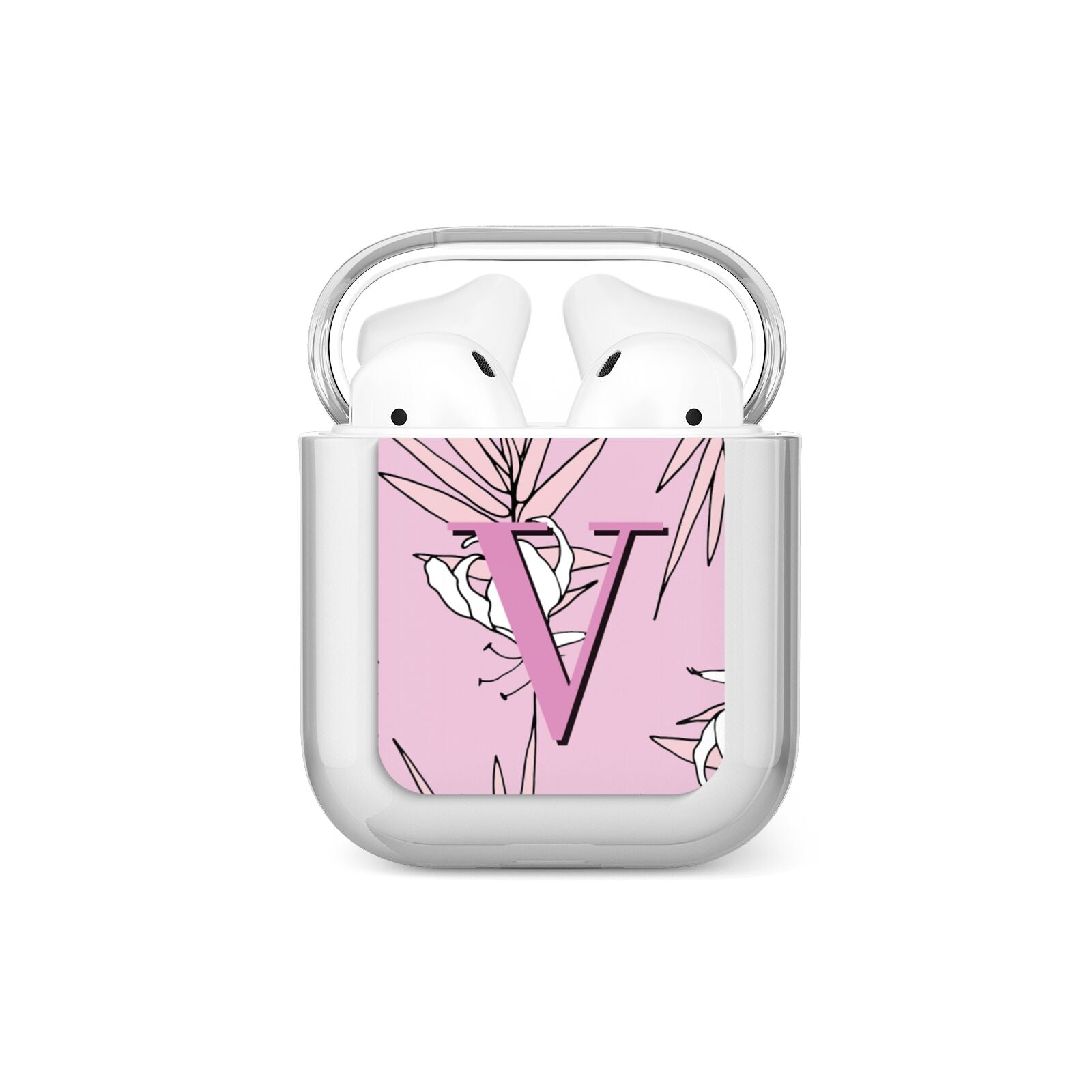 Personalised Pink and White Floral Monogram AirPods Case