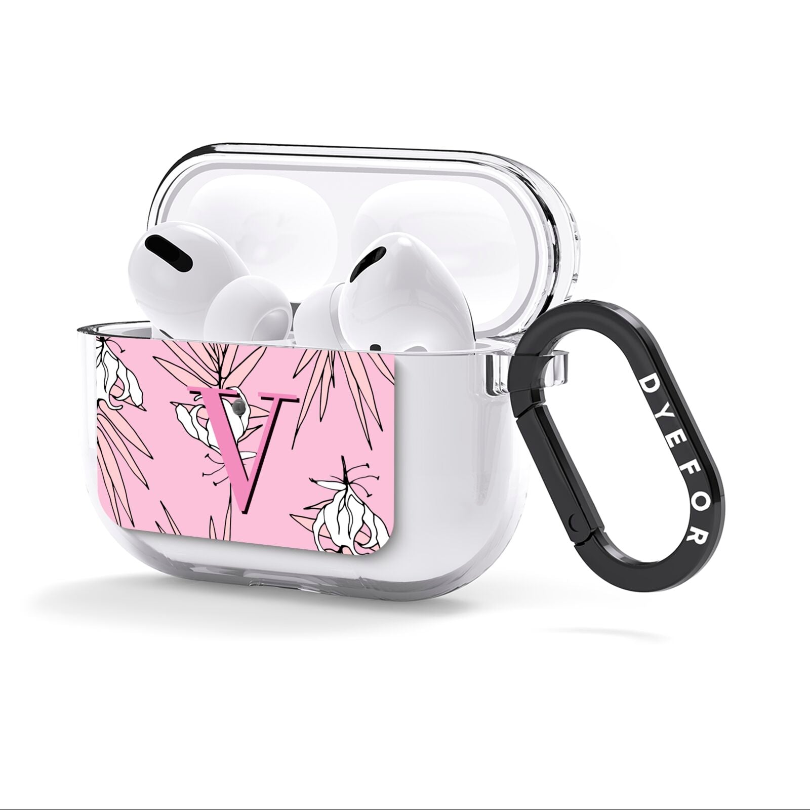 Personalised Pink and White Floral Monogram AirPods Clear Case 3rd Gen Side Image