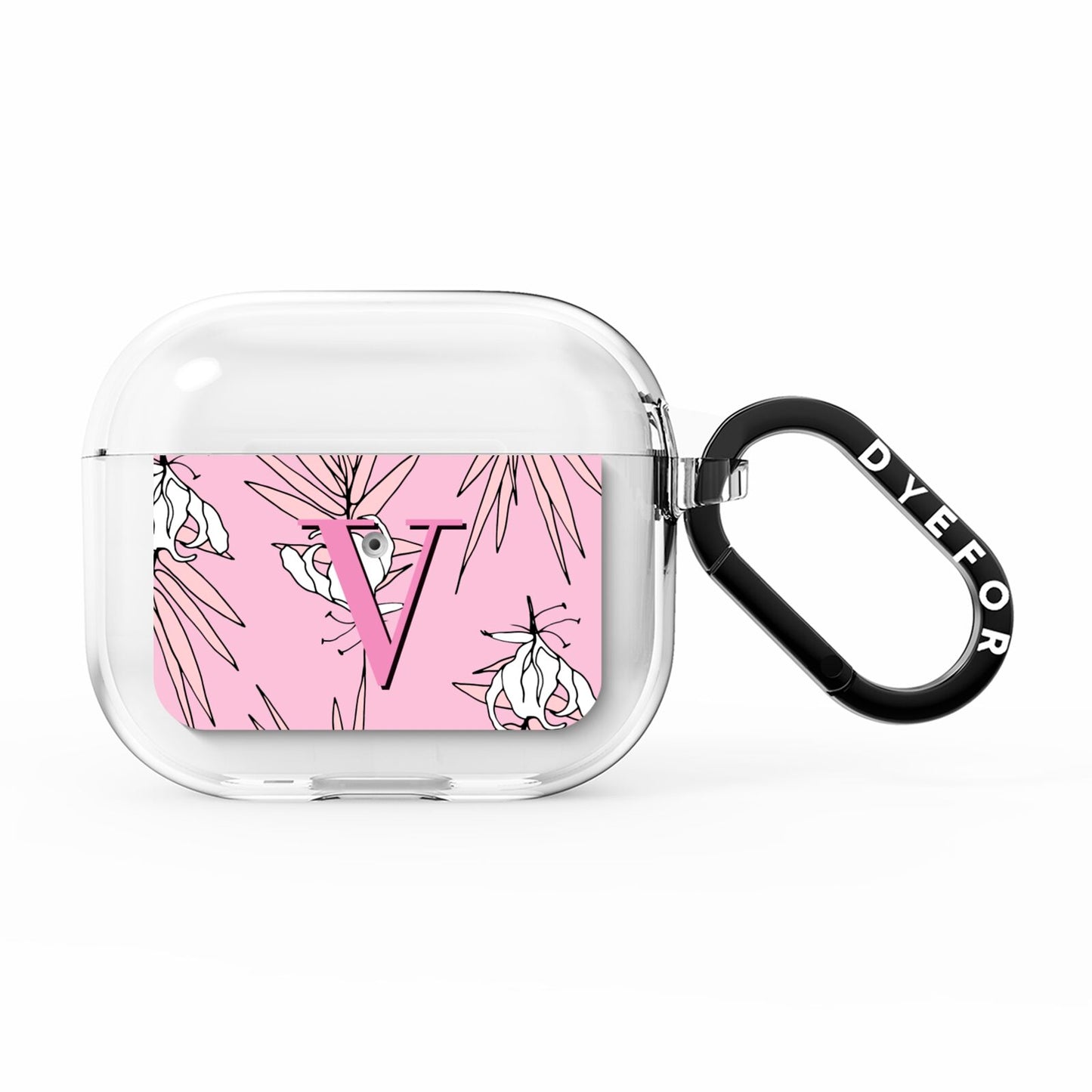 Personalised Pink and White Floral Monogram AirPods Clear Case 3rd Gen