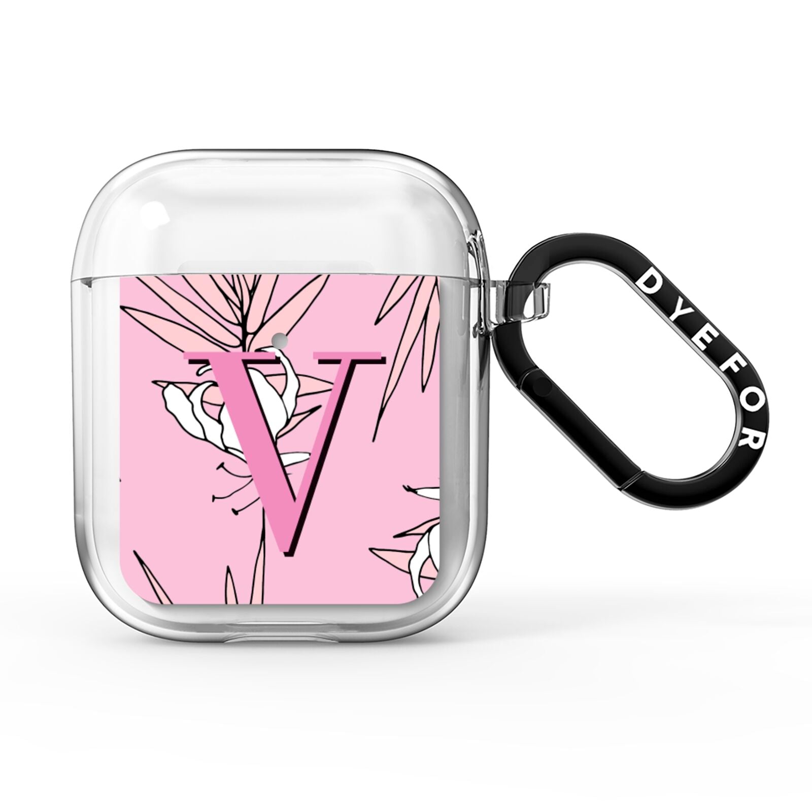 Personalised Pink and White Floral Monogram AirPods Clear Case