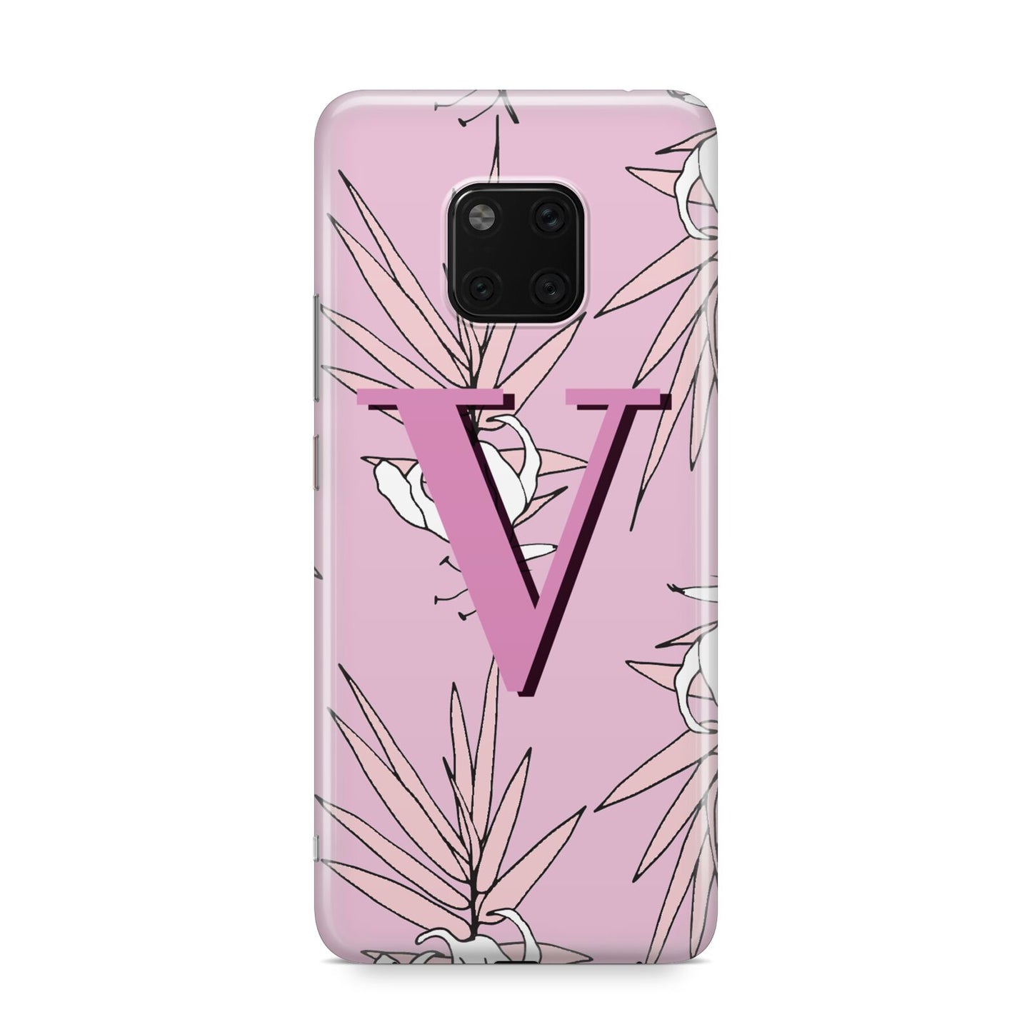 Personalised Pink and White Floral Monogram Huawei Mate 20 Pro Phone Case