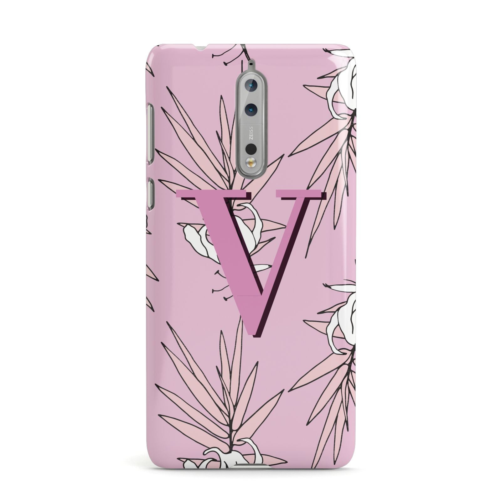 Personalised Pink and White Floral Monogram Nokia Case