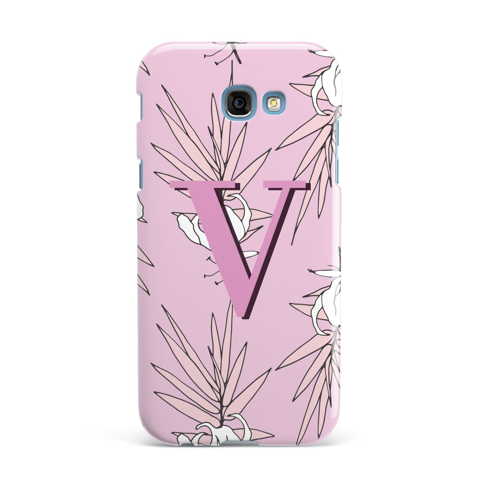 Personalised Pink and White Floral Monogram Samsung Galaxy A7 2017 Case