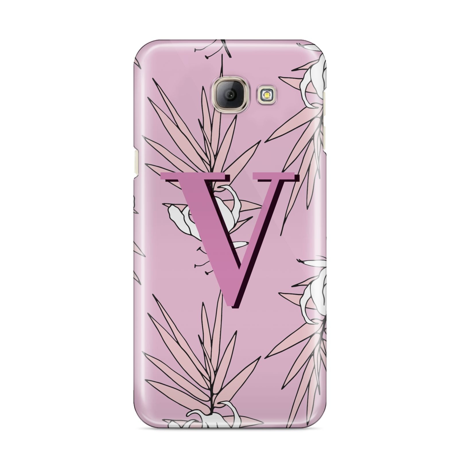 Personalised Pink and White Floral Monogram Samsung Galaxy A8 2016 Case