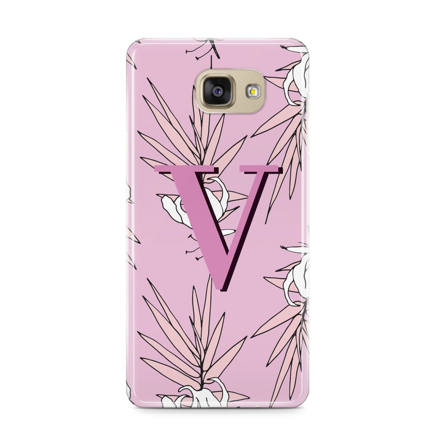 Personalised Pink and White Floral Monogram Samsung Galaxy A9 2016 Case on gold phone