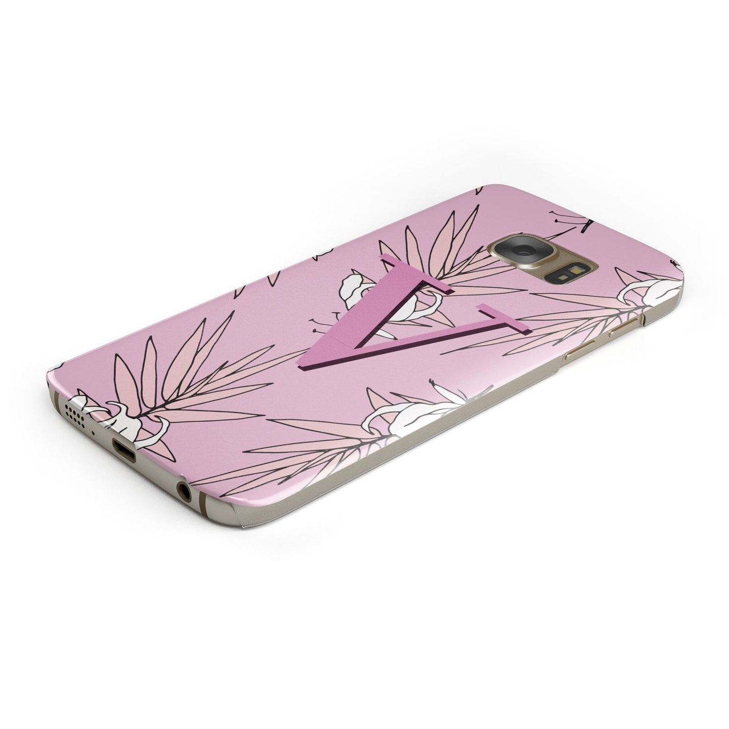 Personalised Pink and White Floral Monogram Samsung Galaxy Case Bottom Cutout