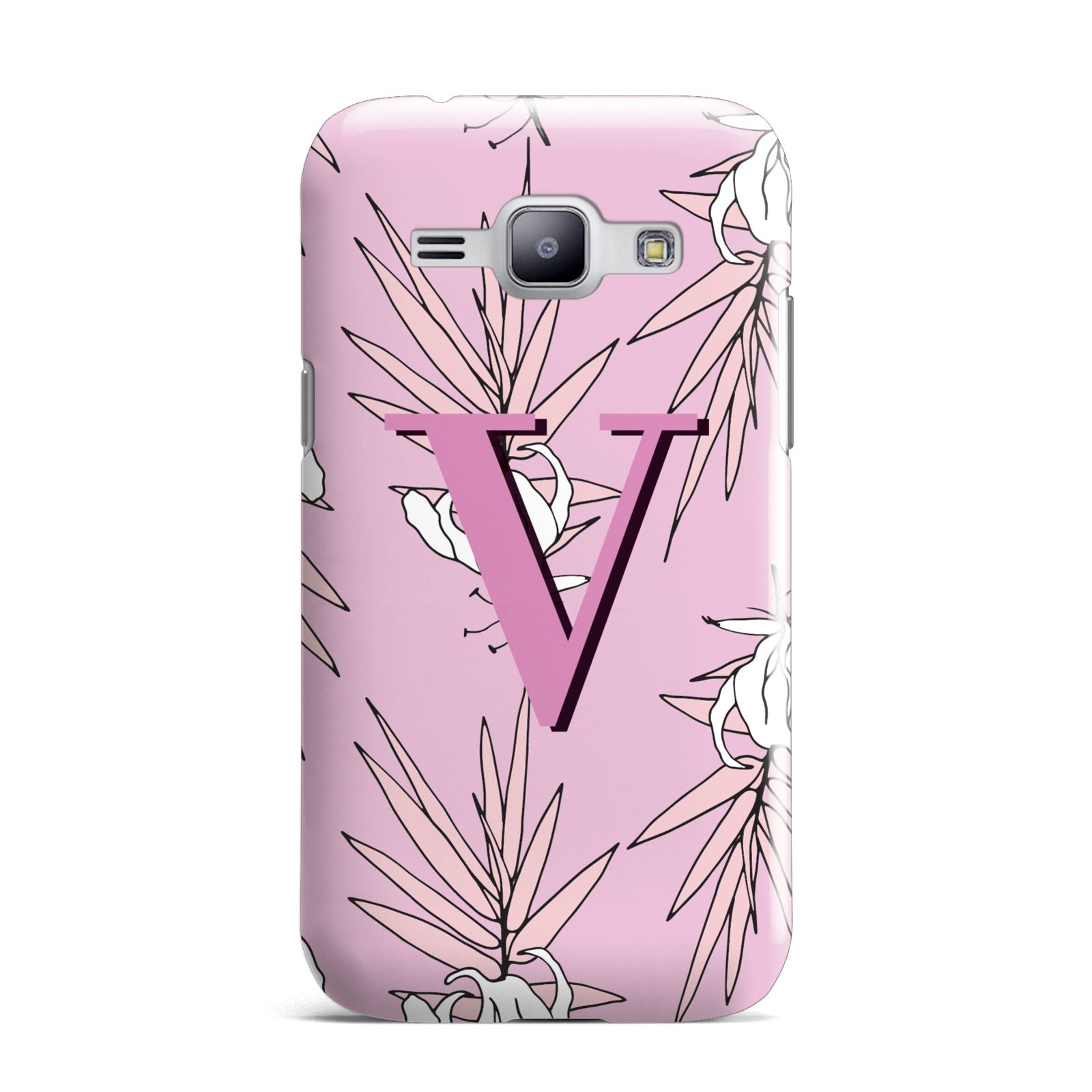 Personalised Pink and White Floral Monogram Samsung Galaxy J1 2015 Case
