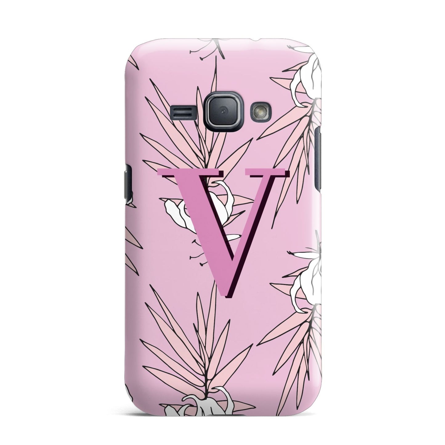 Personalised Pink and White Floral Monogram Samsung Galaxy J1 2016 Case