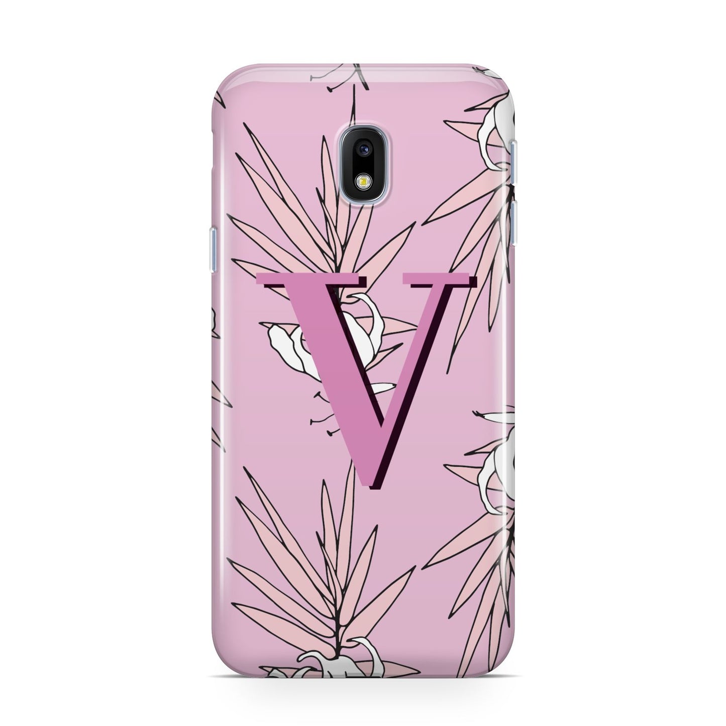 Personalised Pink and White Floral Monogram Samsung Galaxy J3 2017 Case