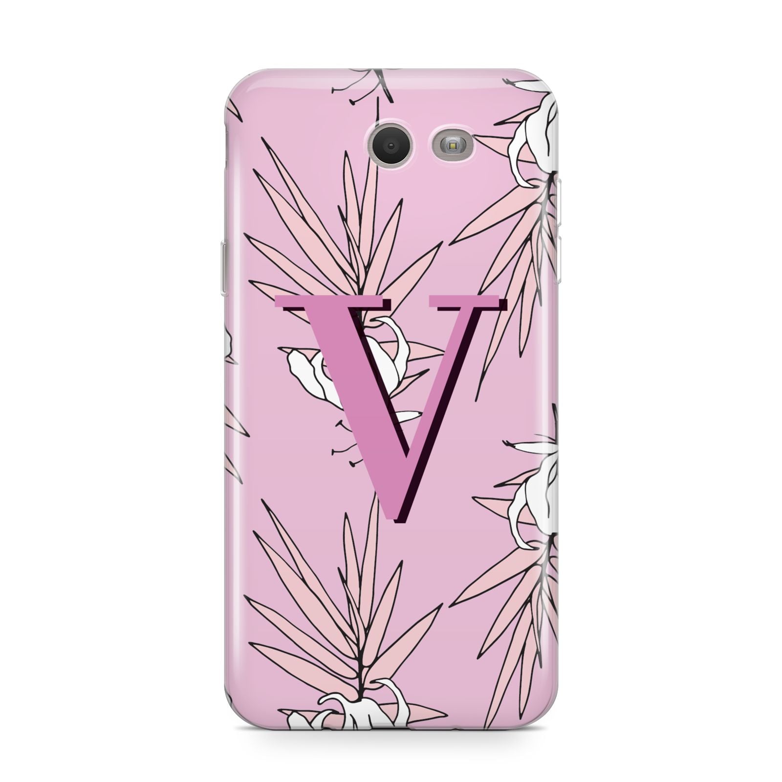 Personalised Pink and White Floral Monogram Samsung Galaxy J7 2017 Case