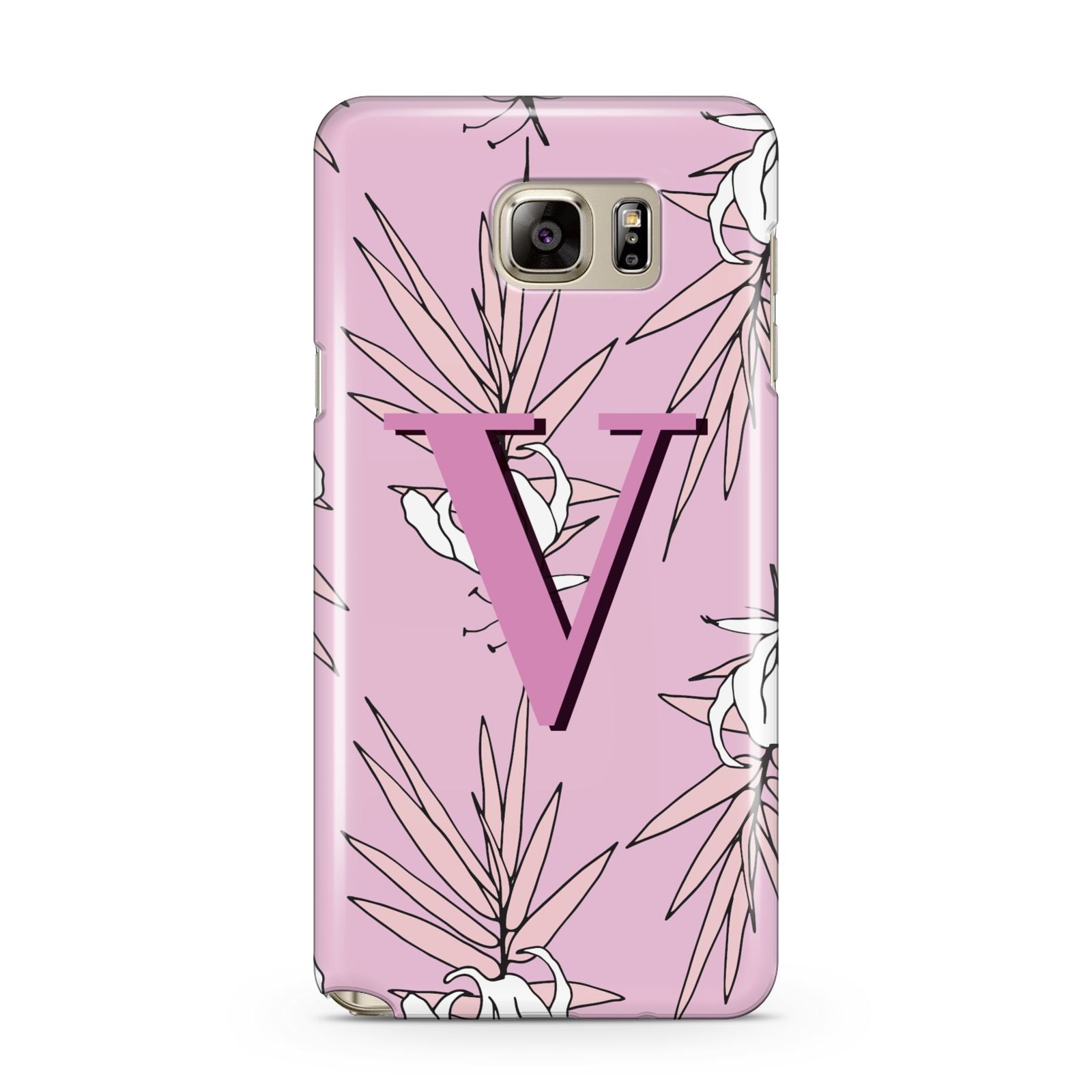 Personalised Pink and White Floral Monogram Samsung Galaxy Note 5 Case