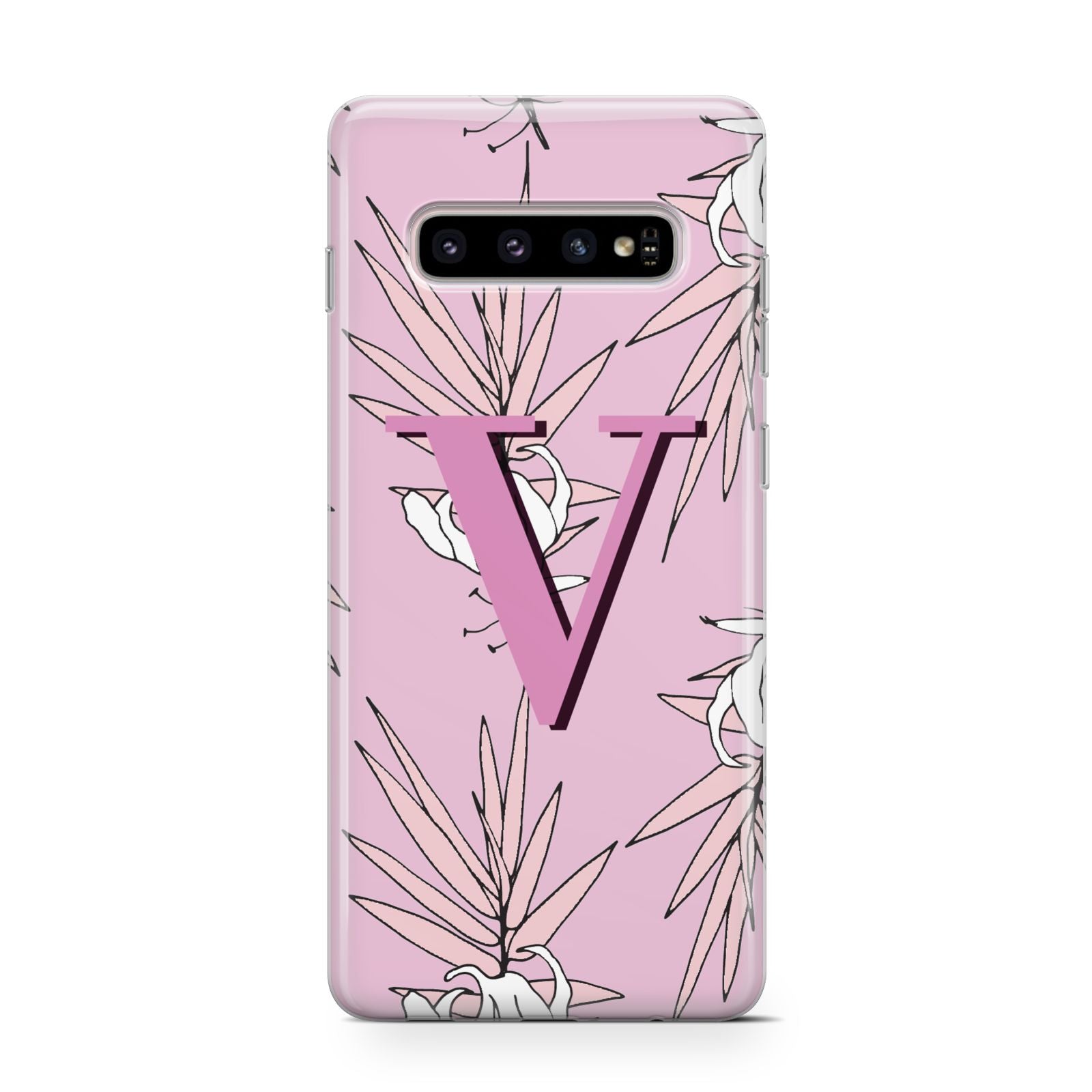 Personalised Pink and White Floral Monogram Samsung Galaxy S10 Case