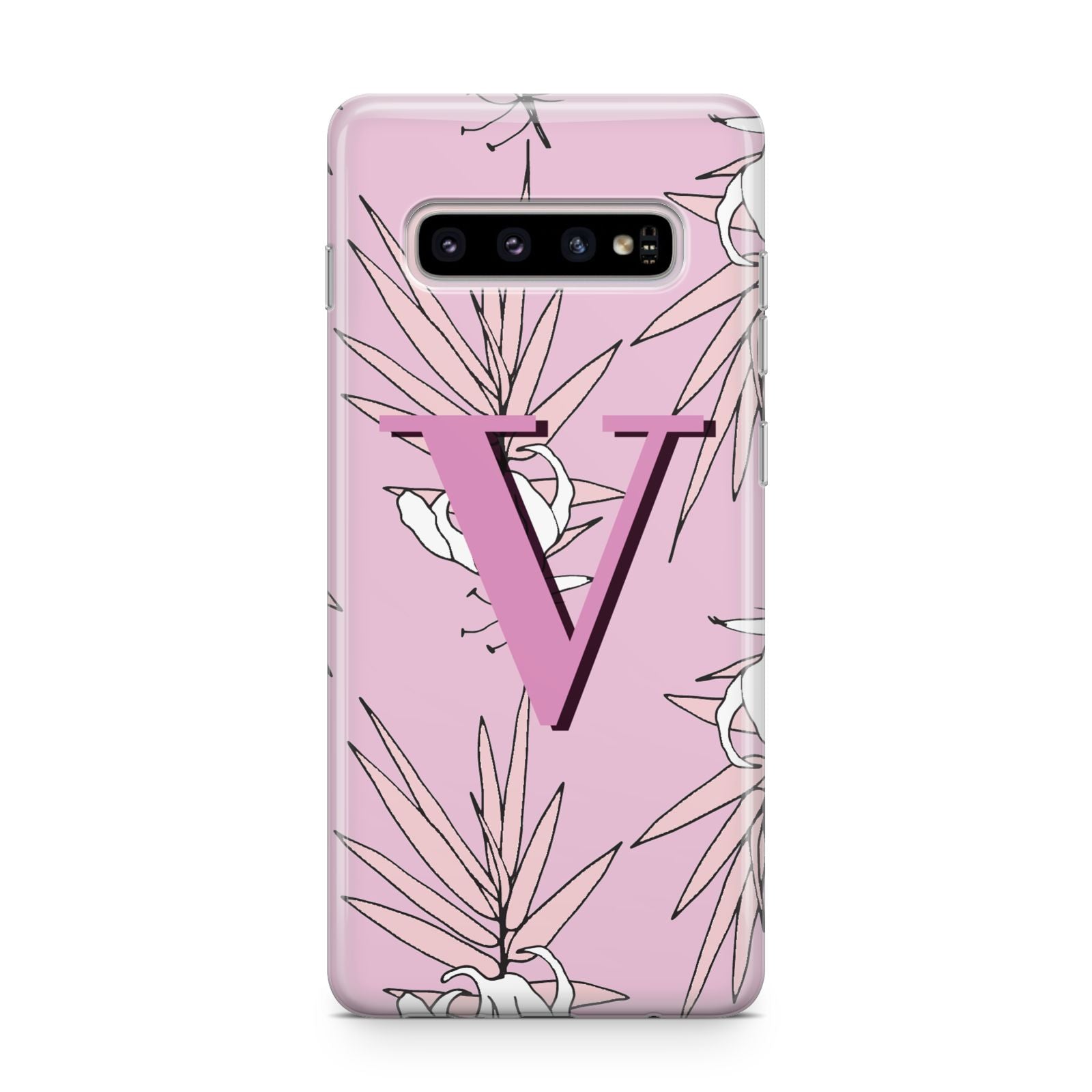 Personalised Pink and White Floral Monogram Samsung Galaxy S10 Plus Case