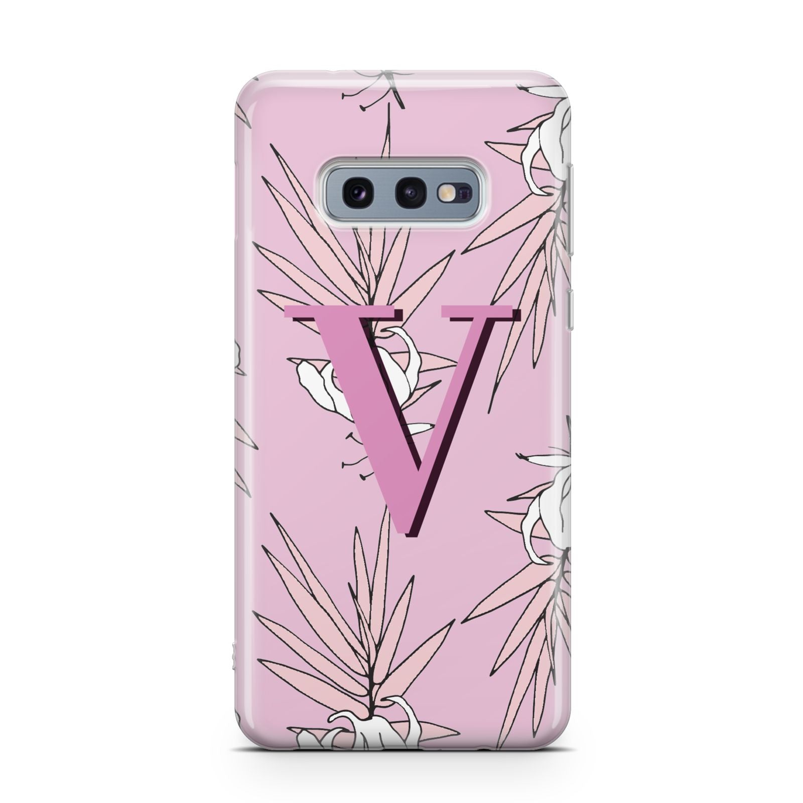 Personalised Pink and White Floral Monogram Samsung Galaxy S10E Case