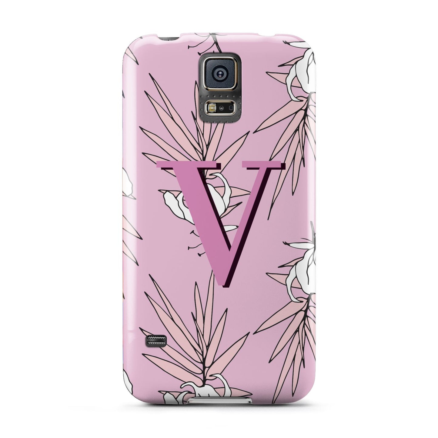 Personalised Pink and White Floral Monogram Samsung Galaxy S5 Case