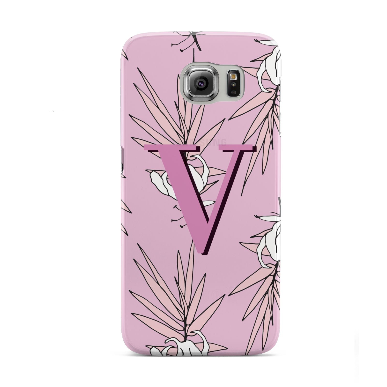 Personalised Pink and White Floral Monogram Samsung Galaxy S6 Case