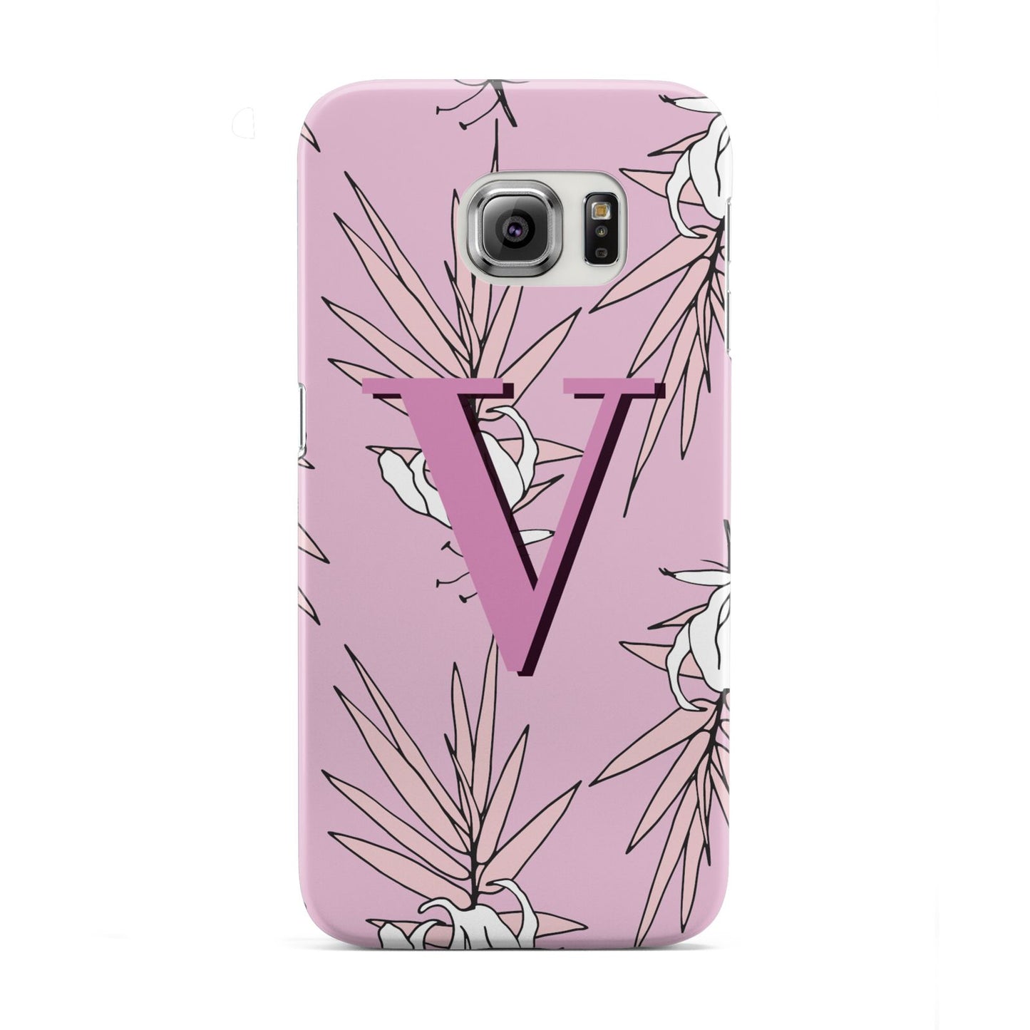 Personalised Pink and White Floral Monogram Samsung Galaxy S6 Edge Case