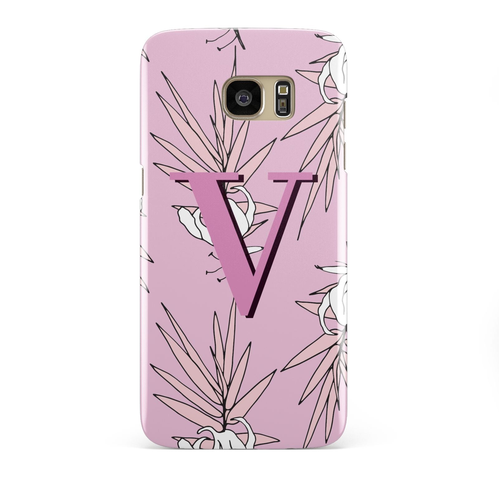Personalised Pink and White Floral Monogram Samsung Galaxy S7 Edge Case