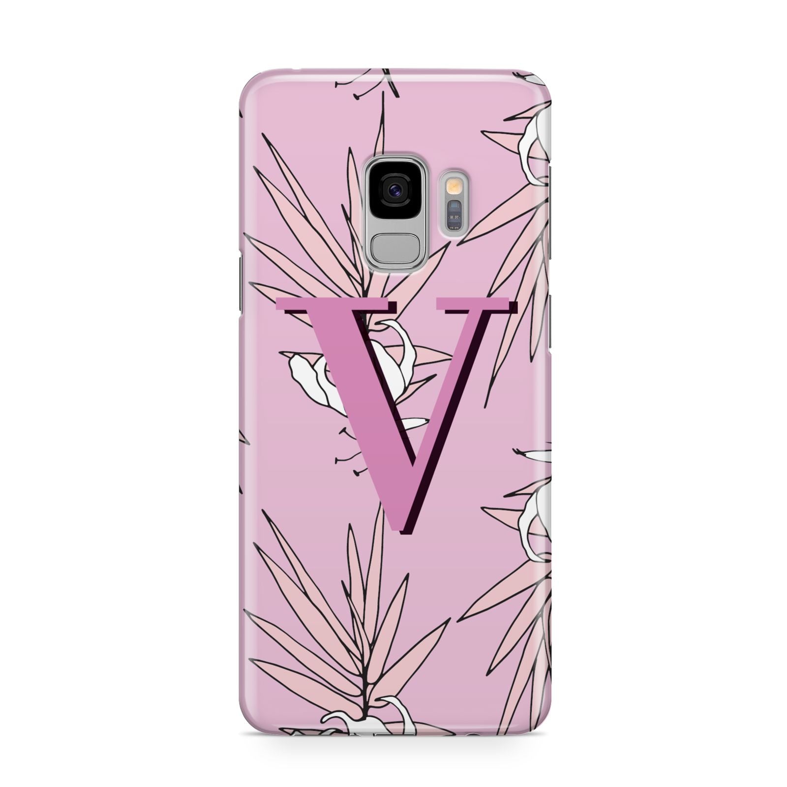 Personalised Pink and White Floral Monogram Samsung Galaxy S9 Case
