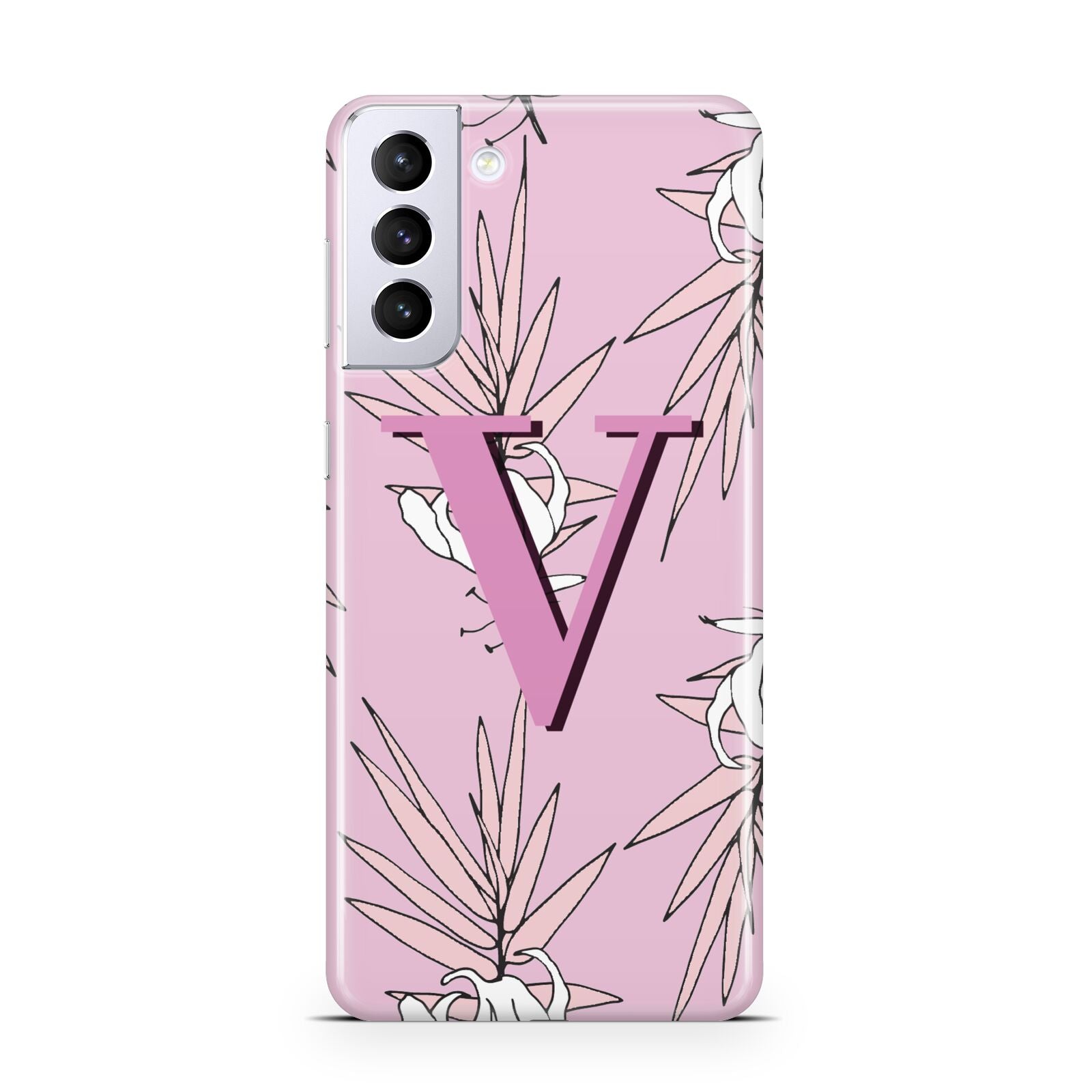 Personalised Pink and White Floral Monogram Samsung S21 Plus Phone Case