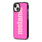 Personalised Pink iPhone 13 Black Impact Case Side Angle on Silver phone