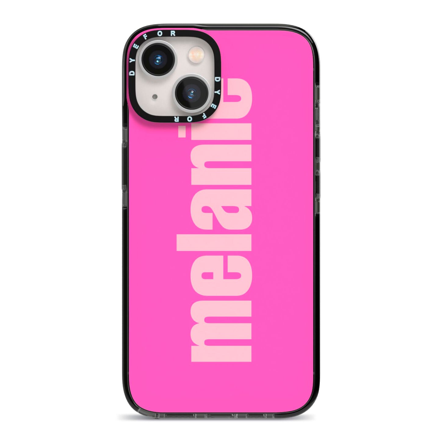 Personalised Pink iPhone 13 Black Impact Case on Silver phone