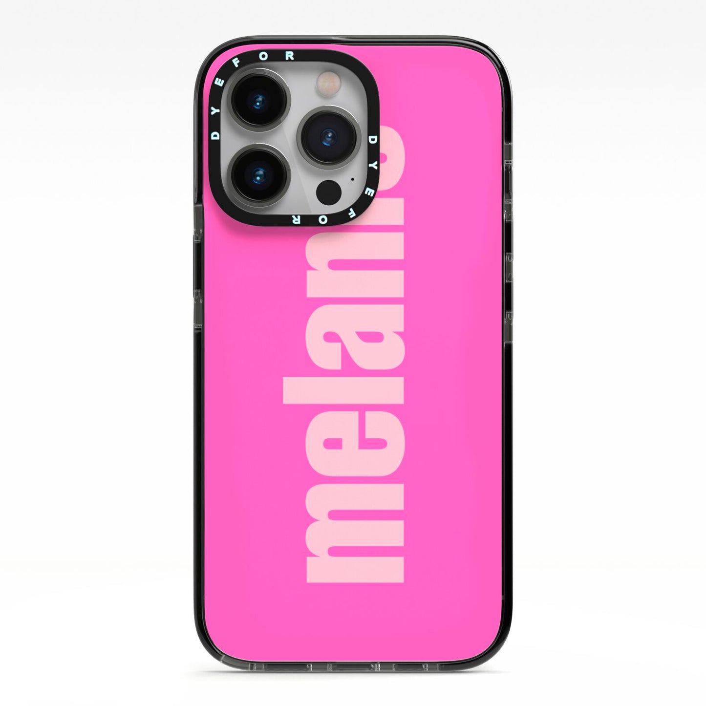 Personalised Pink iPhone 13 Pro Black Impact Case on Silver phone
