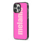 Personalised Pink iPhone 13 Pro Max Black Impact Case Side Angle on Silver phone