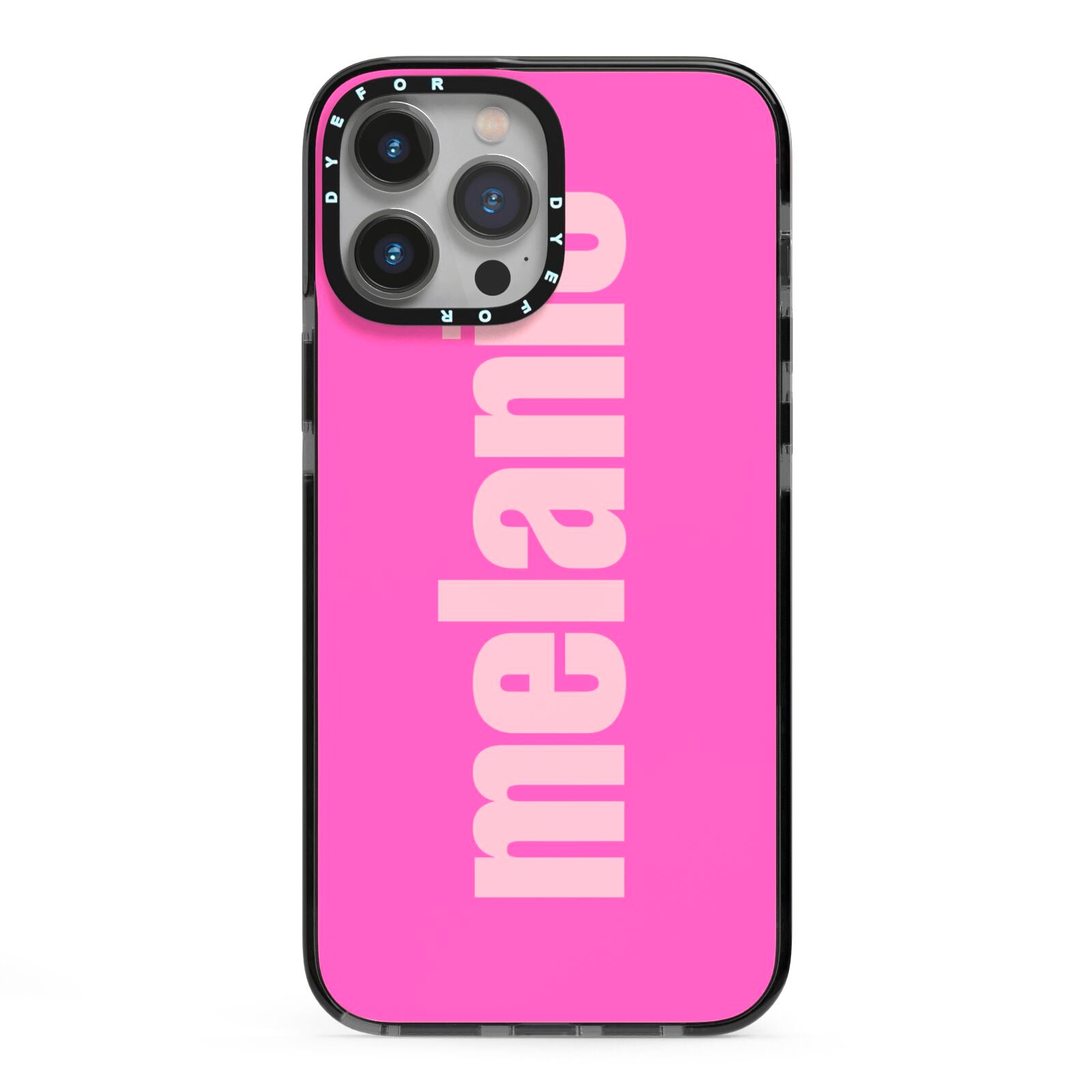 Personalised Pink iPhone 13 Pro Max Black Impact Case on Silver phone
