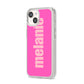 Personalised Pink iPhone 14 Clear Tough Case Starlight Angled Image