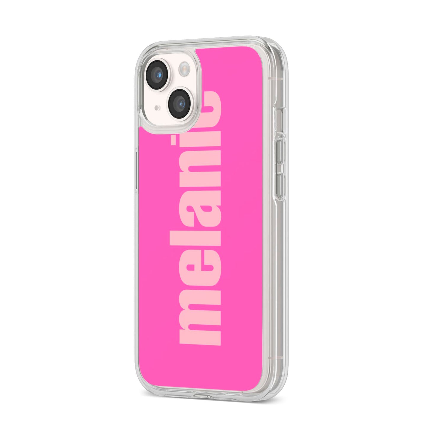 Personalised Pink iPhone 14 Clear Tough Case Starlight Angled Image