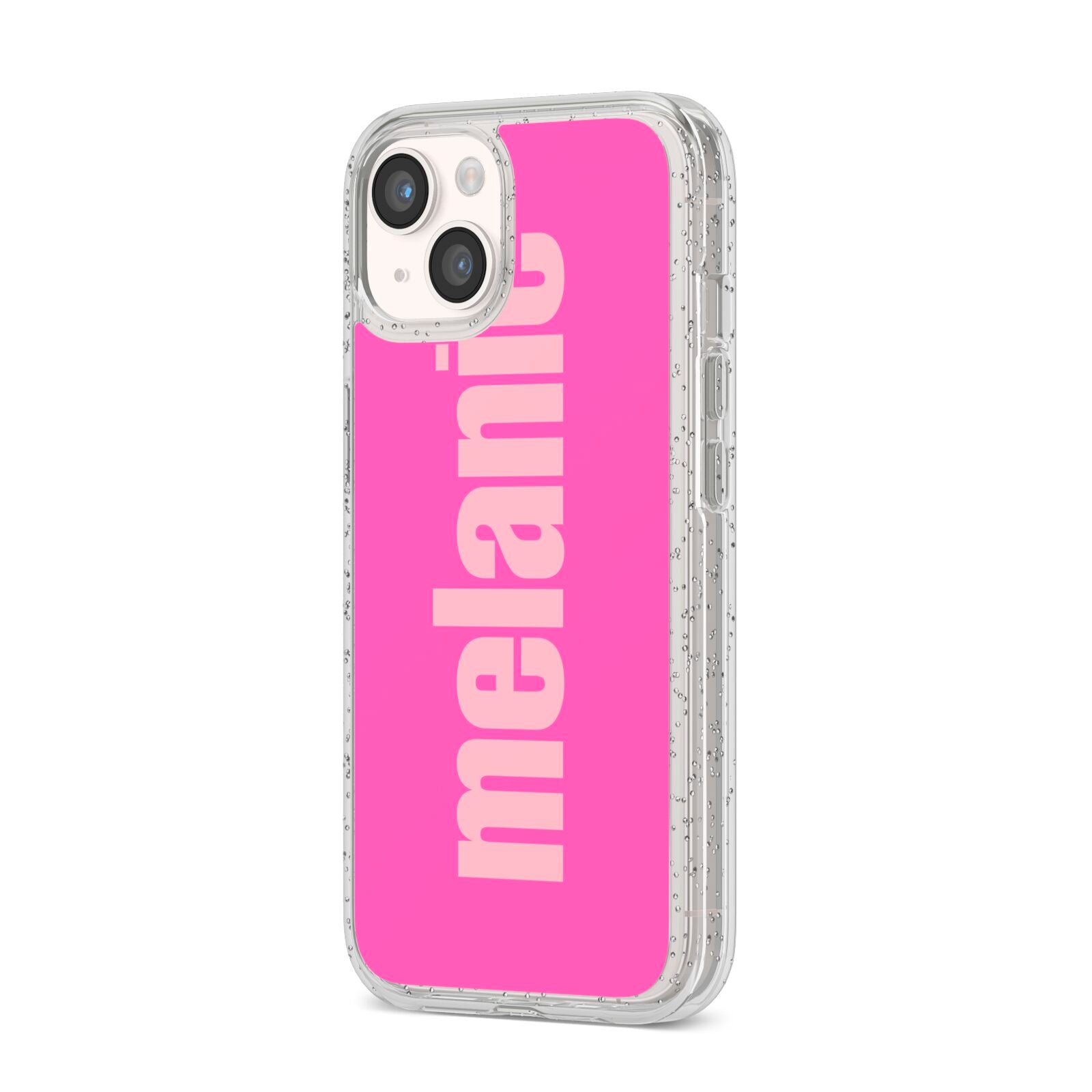 Personalised Pink iPhone 14 Glitter Tough Case Starlight Angled Image