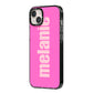 Personalised Pink iPhone 14 Plus Black Impact Case Side Angle on Silver phone