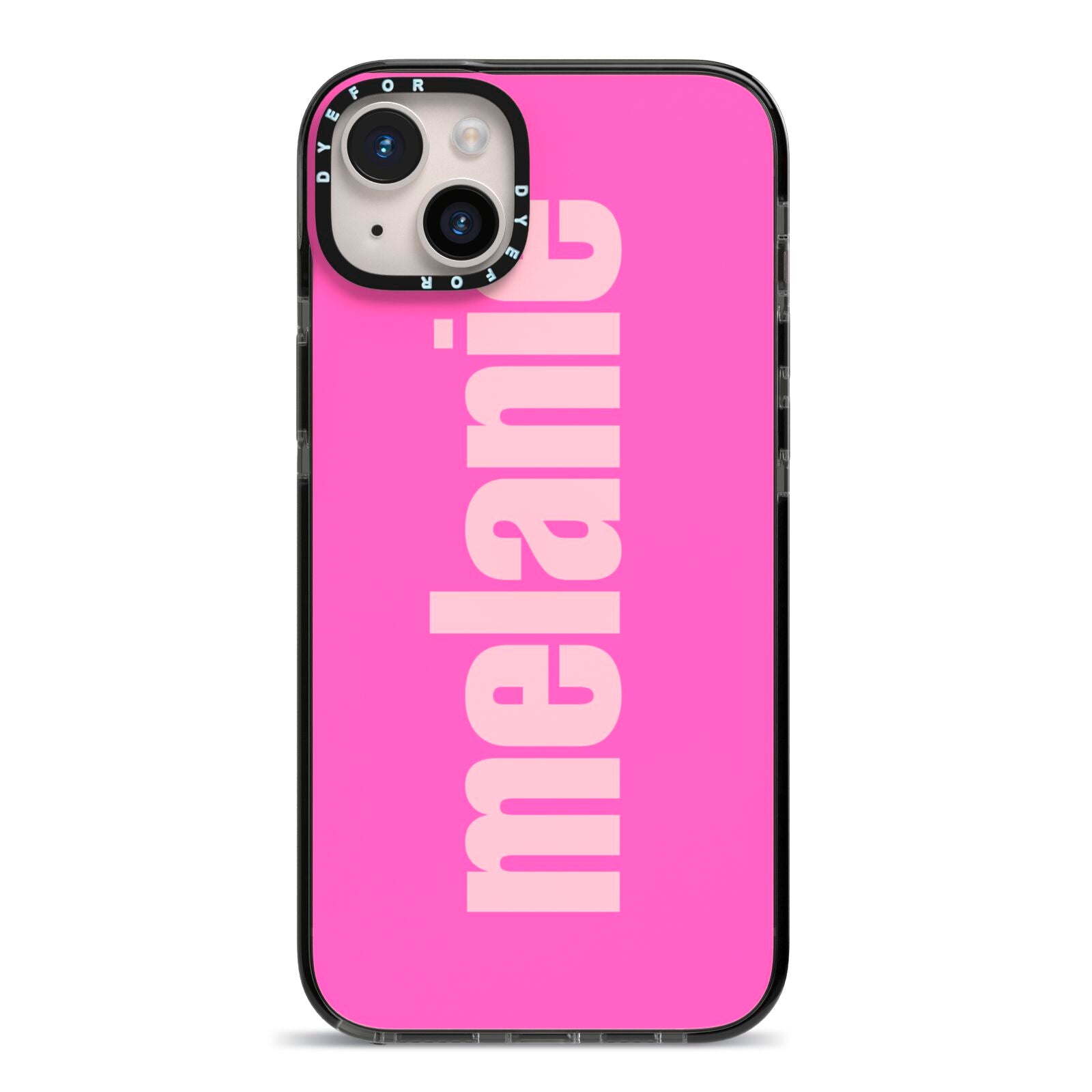 Personalised Pink iPhone 14 Plus Black Impact Case on Silver phone