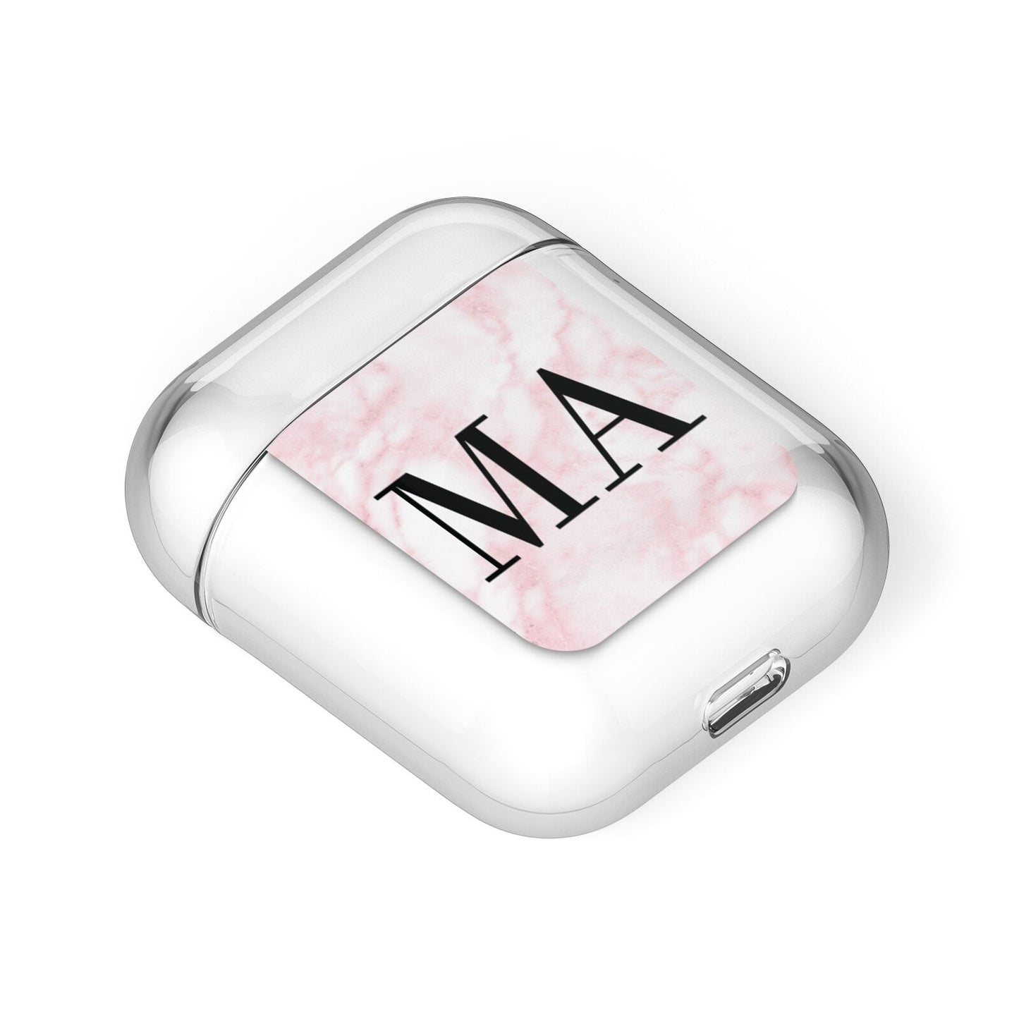 Personalised Pinky Marble Initials AirPods Case Laid Flat