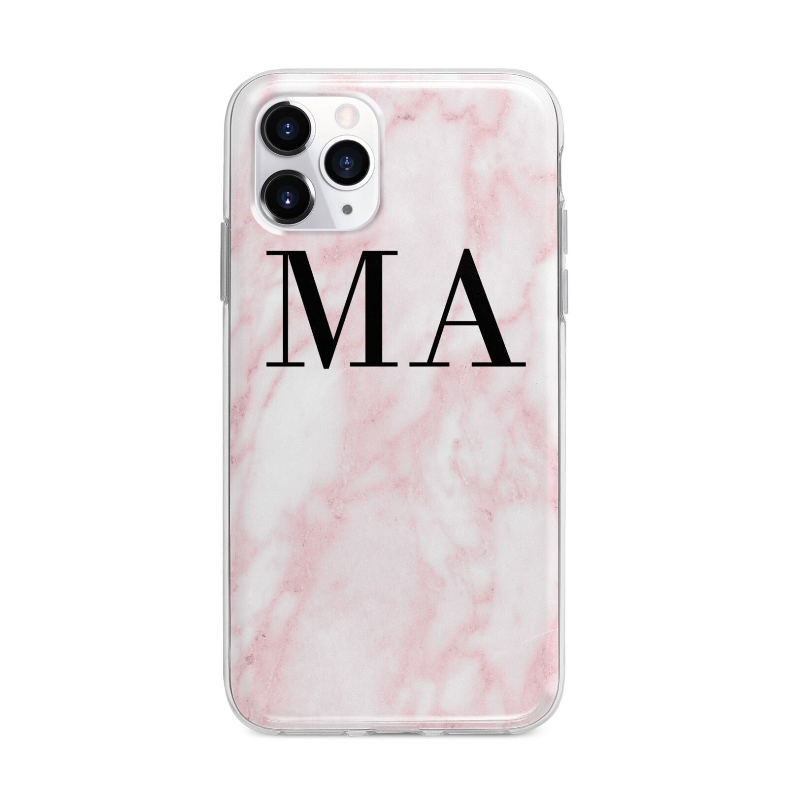 Personalised Pinky Marble Initials Apple iPhone 11 Pro Max in Silver with Bumper Case