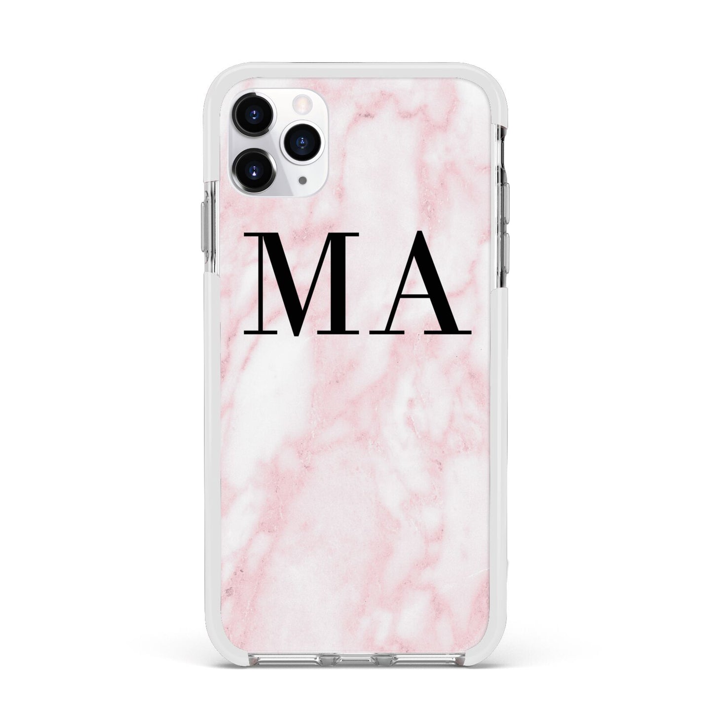 Personalised Pinky Marble Initials Apple iPhone 11 Pro Max in Silver with White Impact Case