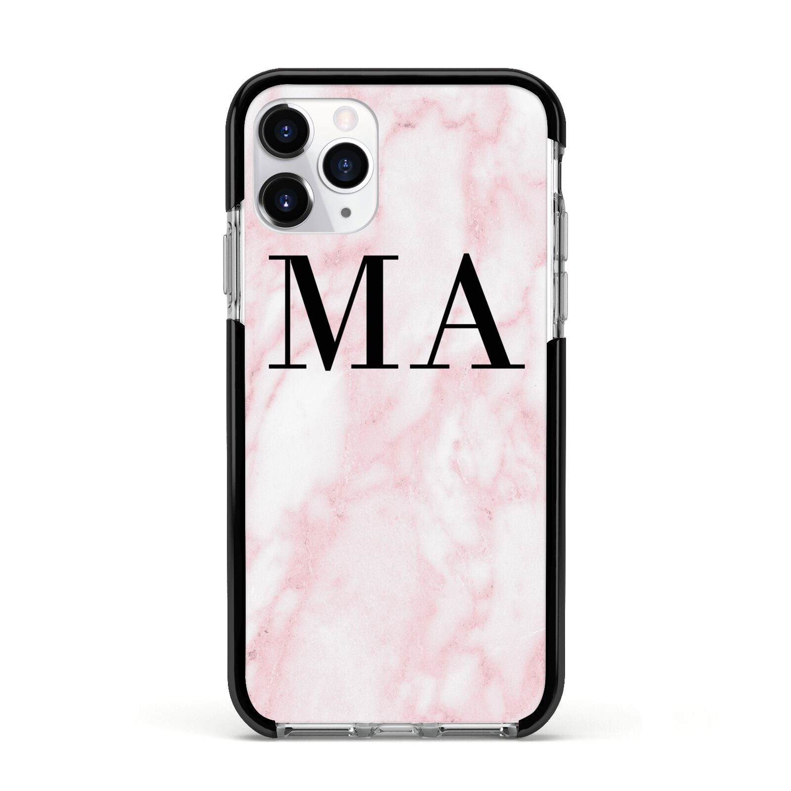 Personalised Pinky Marble Initials Apple iPhone 11 Pro in Silver with Black Impact Case