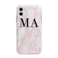 Personalised Pinky Marble Initials Apple iPhone 11 in White with Bumper Case